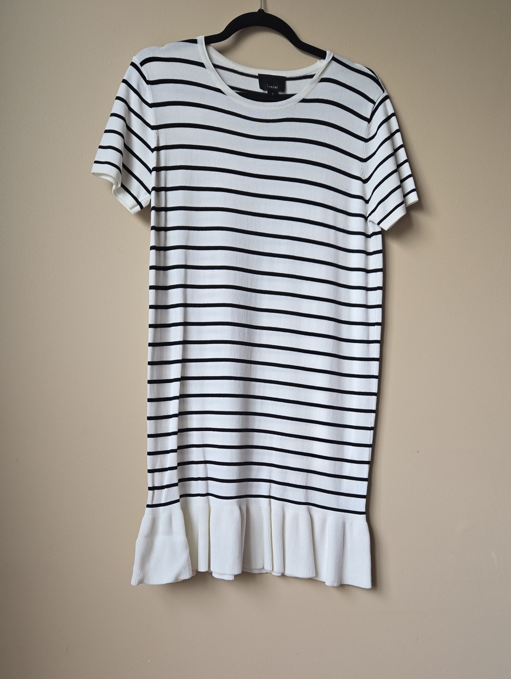 Lumiere Black & White Striped Ruffle-Hem Mini Dress